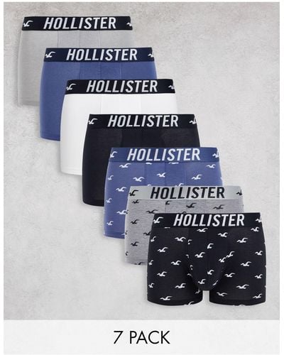 Hollister 7 Pack All Over Icon Logo And Plain Trunks - Blue