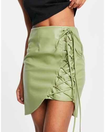 Amy Lynn Lace Up Mini Pu Skirt - Green
