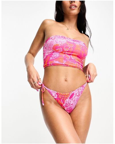 Vero Moda – trägerloses bikinioberteil mit farbenem schlangenmuster - Pink