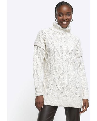 River Island Roll Neck Cable Knit Jumper - White