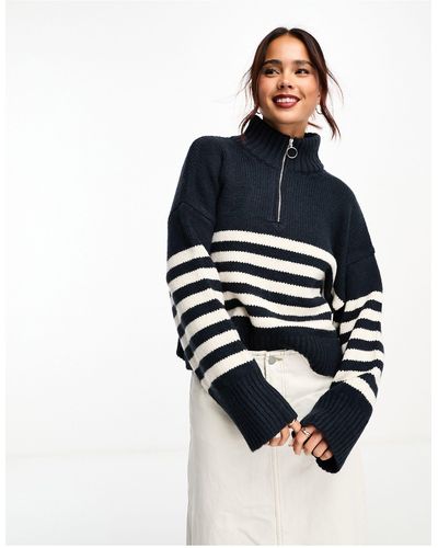 ASOS Relaxed Jumper With Zip Collar - Blue