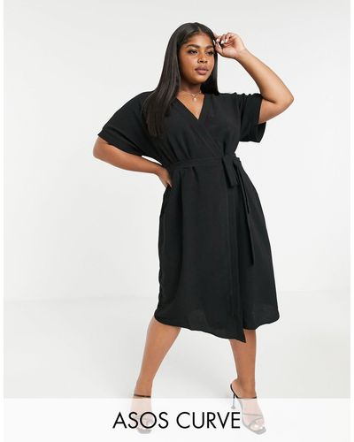 ASOS Asis Design Curve - Midi-jurk Met Overslag - Zwart