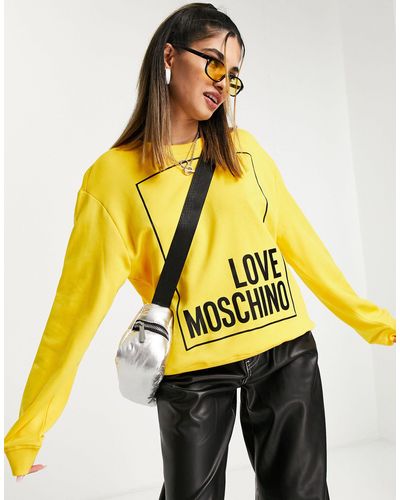 Love Moschino Felpa gialla con logo squadrato - Giallo
