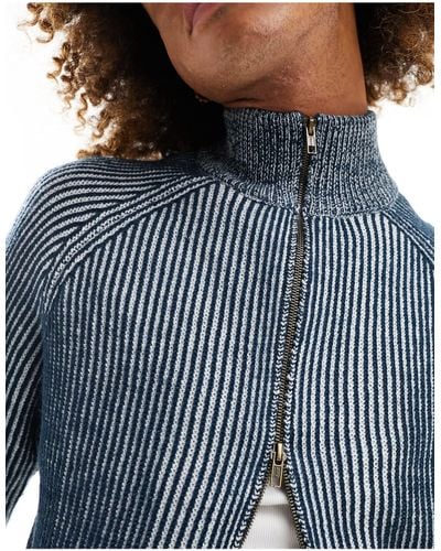 Collusion Knitted Double Ended Zip Through Pleated Sweater - Blue