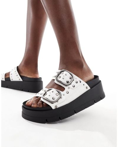 Bershka Studded Buckle Detail Flatform Sandals - Black