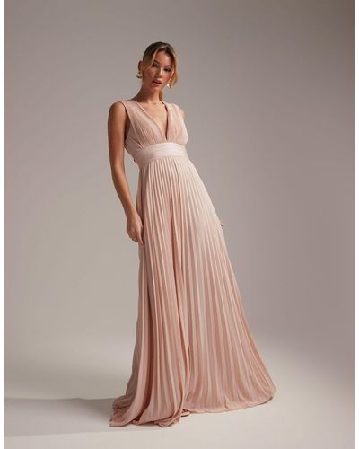 ASOS Bridesmaid Pleated Cami Maxi Dress With Satin Wrap Waist - Pink
