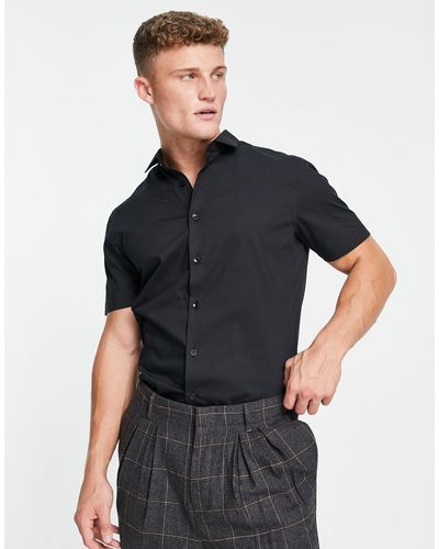 TOPMAN Short Sleeve Stretch Smart Shirt - Black