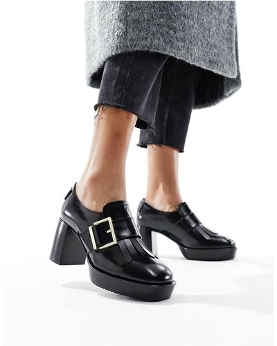 AllSaints Zia High Shine Leather Heeled Loafer - Black