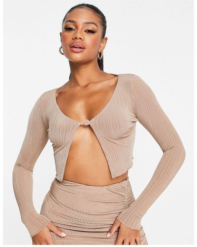 Naked Wardrobe Long Sleeve Open Cropped Top - White
