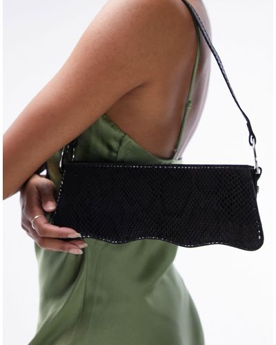 TOPSHOP Freya - borsa da spalla nera effetto lucertola con design ondulato - Nero