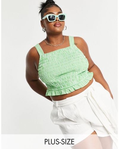Native Youth Shirred Square Neck Crop Top - Green