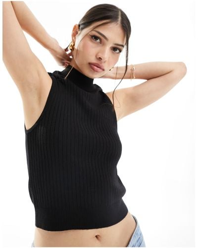 Pimkie Knitted High Neck Sleeveless Top - Black