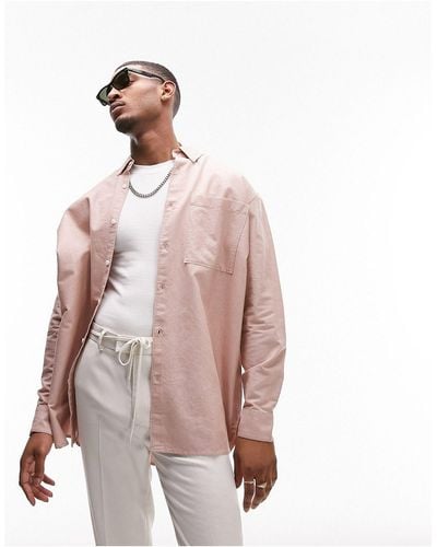 TOPMAN Long Sleeve Super Oversized Fit Pocket Detail Shirt - Pink