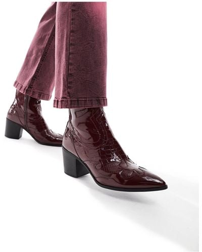 ASOS Heeled Chelsea Boots With Western Detail - Purple