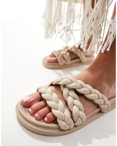 London Rebel Chunky Braided Strap Sandals - Brown