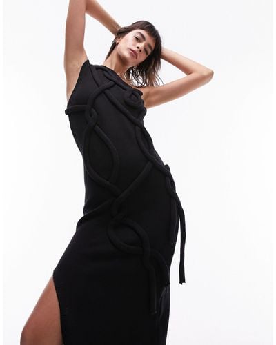 TOPSHOP Premium - robe en maille torsadée en relief - Noir