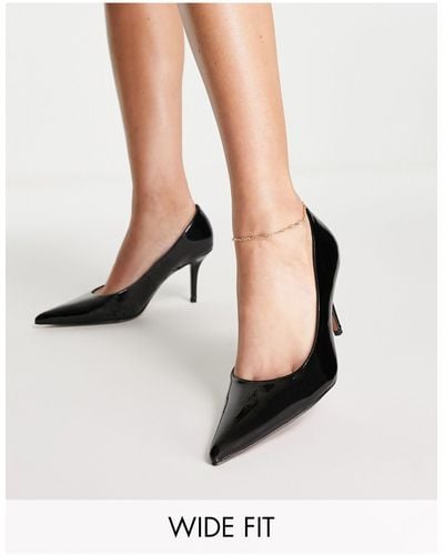 ASOS Wide Fit Salary Mid Heeled Court Shoes - Black