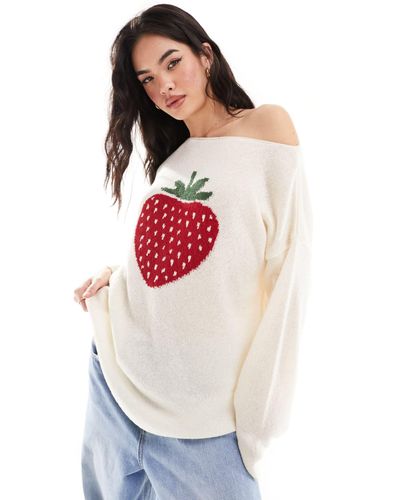 Miss Selfridge Strawberry Knitted Jumper - White