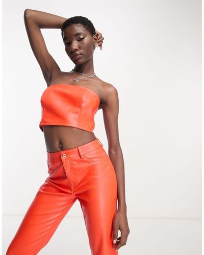 ONLY Faux Leather Bandeau Top - Orange