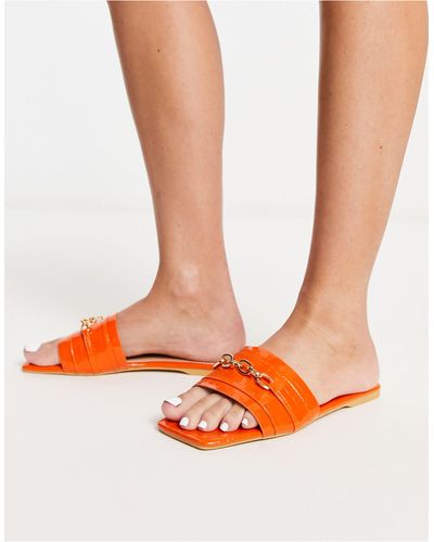 Truffle Collection Chain Loafer Sliders - Orange