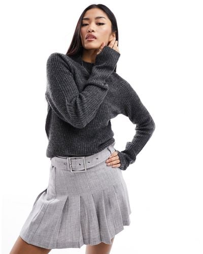 Pieces High Neck Ribbed Jumper - Grey