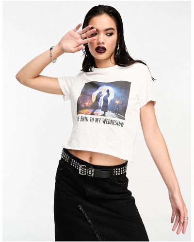 ASOS Wednesday Addams Baby Tee With Film Still Slogan Licence Graphic - White