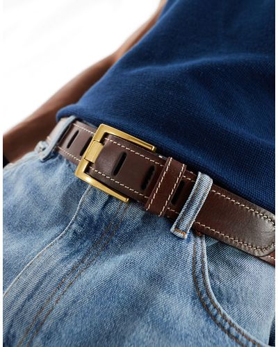 ASOS Leather Belt With Contrast Stitching - Blue