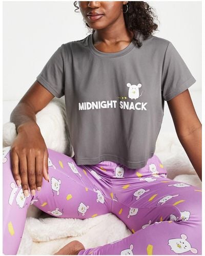 Loungeable Pijama gris y lila con estampado