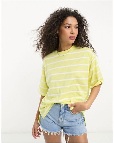 ASOS T-shirt oversize épais avec rayures et fentes sur les côtés - jaune/blanc - Multicolore