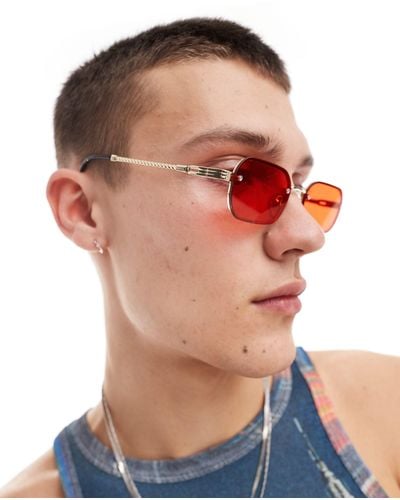 ASOS Angled Rectangle Sunglasses With Lens - Red