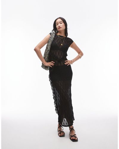 TOPSHOP Sheer Lace Maxi Dress With Scoop Back - Black