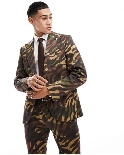 Twisted Tailor Gables - giacca da abito con stampa tigrata mimetica - Marrone