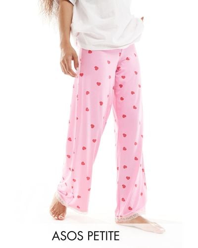 ASOS Petite Mix & Match Super Soft Heart Print Pajama Trouser - Pink