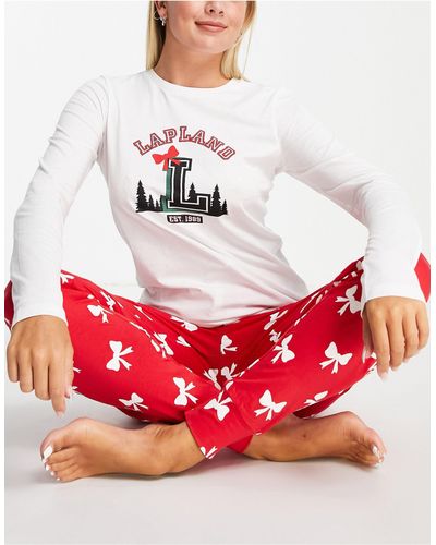 Threadbare Kerstmis - Pyjama Met Lapland Print - Rood
