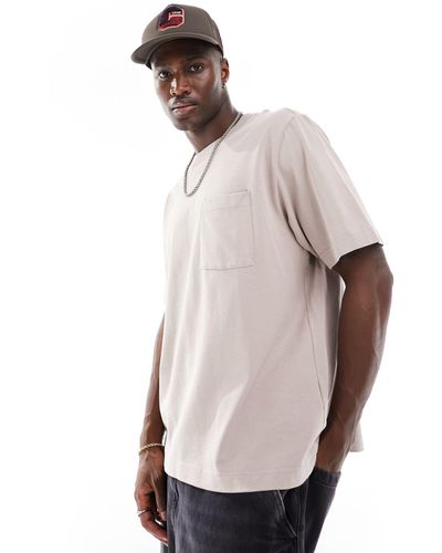 Abercrombie & Fitch T-shirt pesante premium marrone/ con tasca - Neutro
