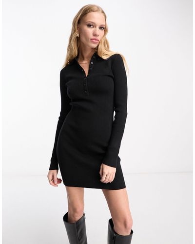 NA-KD X Moa Mattsson Ribbed Knitted Mini Dress - Black