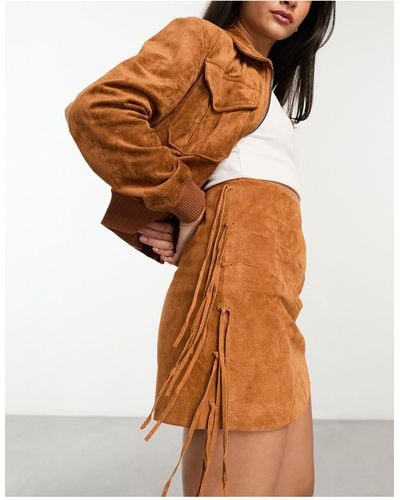 ASOS Real Suede Mini Skirt With Fringing Detail - Orange
