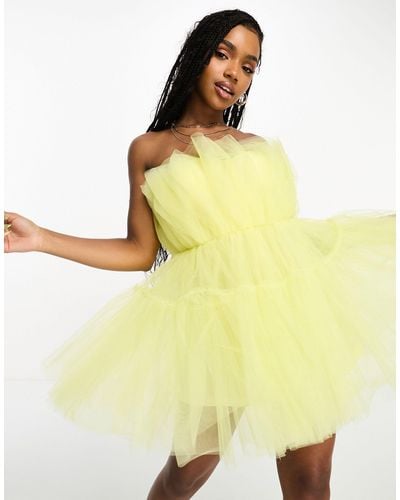 Miss Selfridge Occasion Tulle Mini Dress With Shorts Lining - Yellow