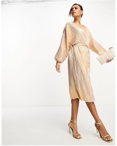French Connection Belted Midi Dress With Balloon Sleeves - White