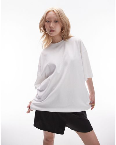 Topshop Unique T-shirt bianca oversize con spalle scese - Bianco