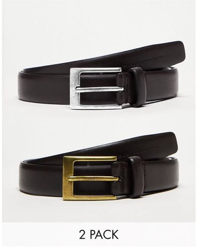 French Connection 2 Pack Prong Leather Buckle Belt - Black