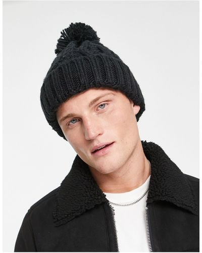 French Connection Cable Bobble Beanie Hat - Black