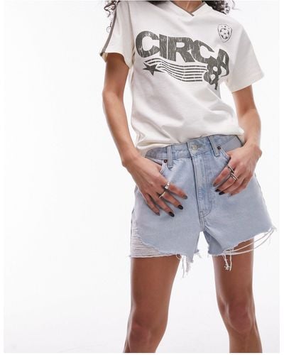 TOPSHOP Denim A-line Mom Shorts With Rips - White