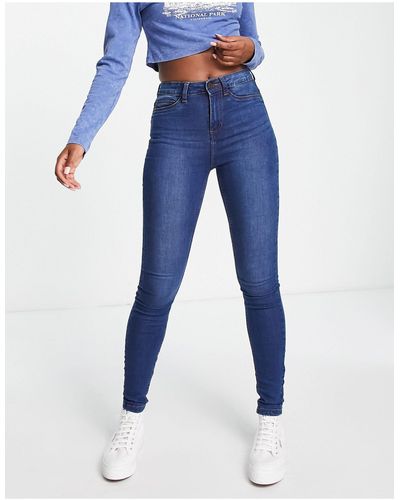 Noisy May Callie - jeans skinny a vita alta lavaggio medio - Blu