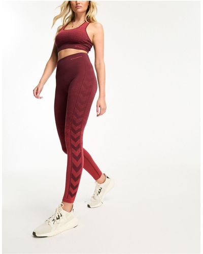 Hummel Legging stretch à empiècements latéraux motif chevrons - foncé - Rouge