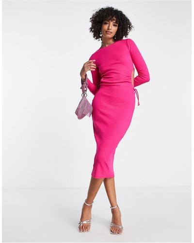 Envii Long Sleeve Fitted Dress Side Cut Outs - Pink