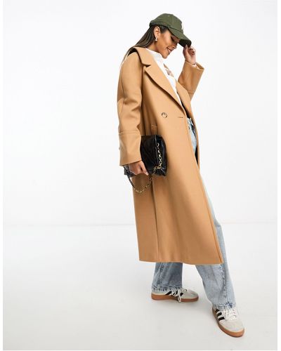 River Island Manteau ample oversize à double boutonnage - marron clair - Blanc