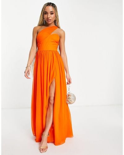 Yaura Wrap Over Shoulder Pleated Maxi Dress - Orange