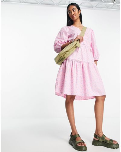 SELECTED Femme – kurzes wickelkleid aus baumwolle - Pink