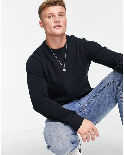 Only & Sons Premium - maglione girocollo lavorato a coste - Blu